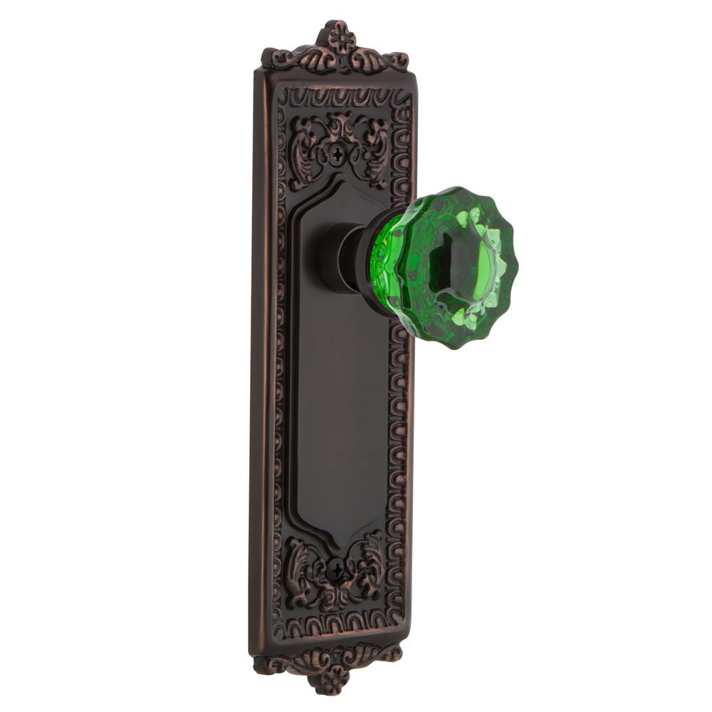 Nostalgic Warehouse EADCRE Colored Crystal Egg & Dart Plate Passage Crystal Emerald Glass Door Knob in Timeless Bronze